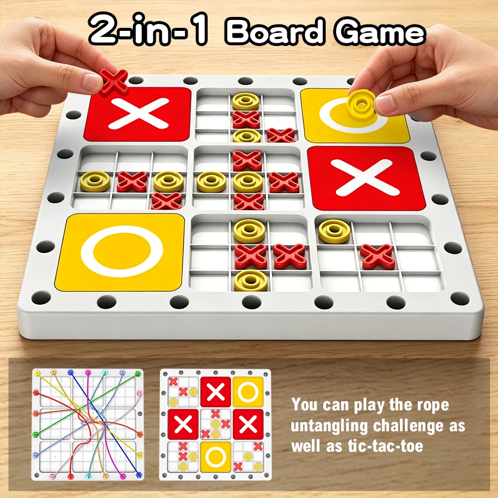 Children 2-in-1 Rope Untangling & Tic Tac Toe Board Game Kids Educational Puzzle Toy Parent-Child Interactive Brain Training Gam view 5