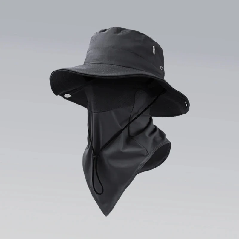 Sun Hat+Face Mask, Solid Color Foldable Brim, Beach Fishing Hat, Suitable for Beach Fishing, Hiking, Outdoor Activities