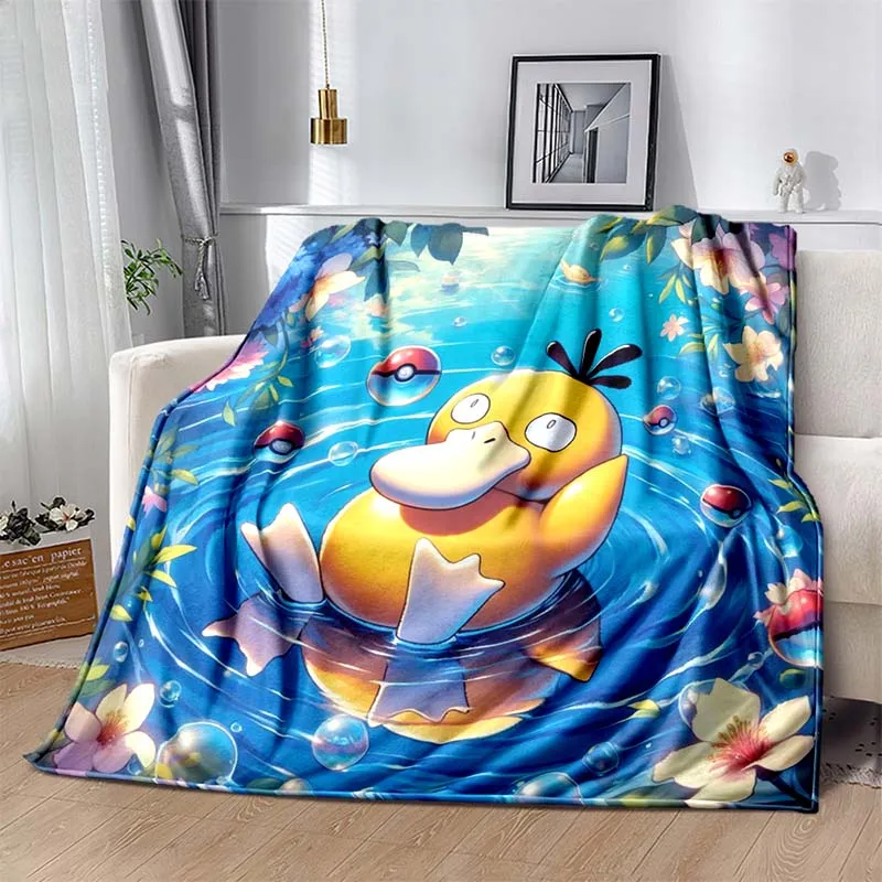 6 Sizes Pokémon Psyduck Pattern Blanket Warm Soft Fluffy Kids and Adult Sofa Bed Throw Blanket Suitable Outdoor Travel Camping