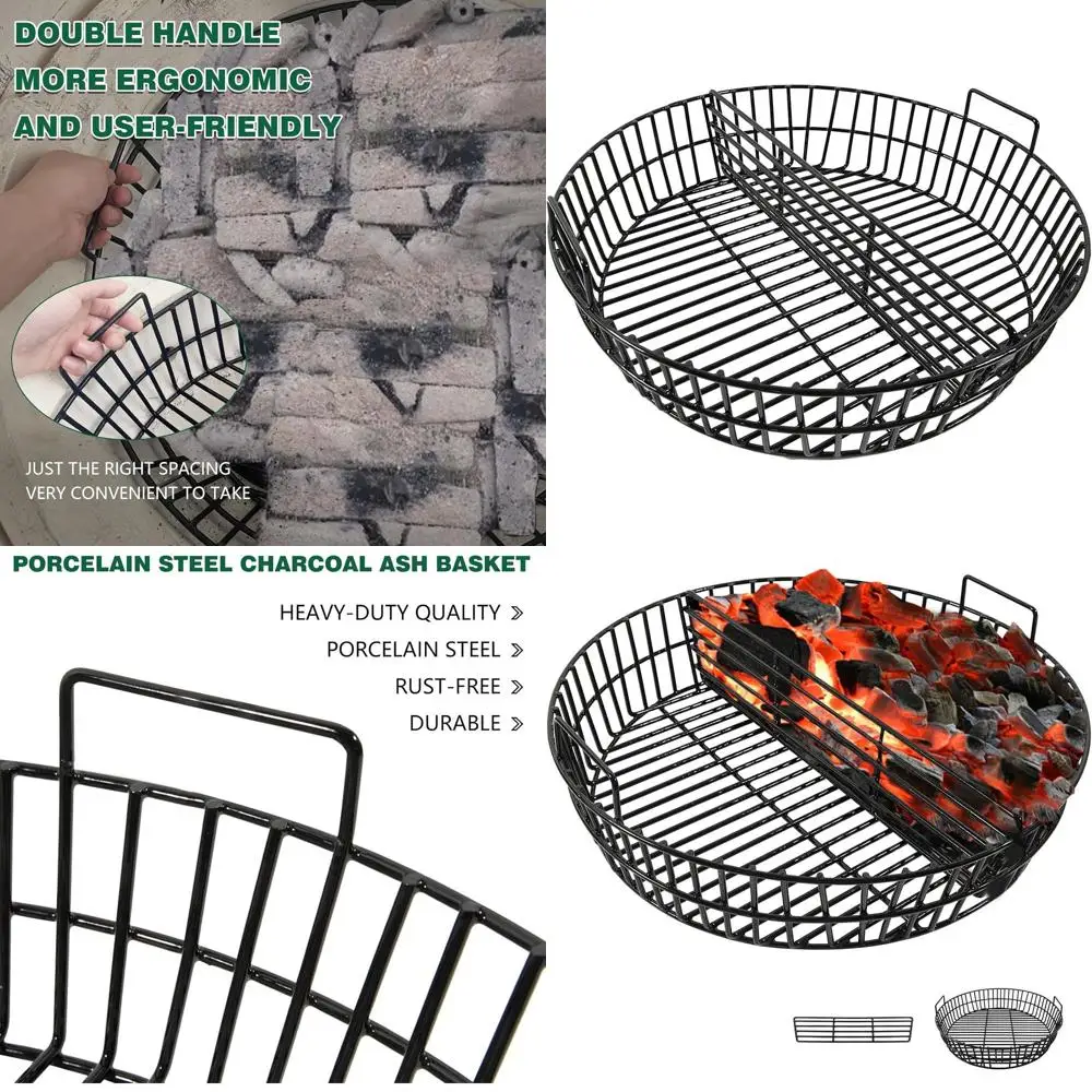 

Large Charcoal Fire Bowl for XL Grill, Heavy-Duty Porcelain Steel Ash Basket with Handle, Grill Accessories for XL, Charcoal Gri