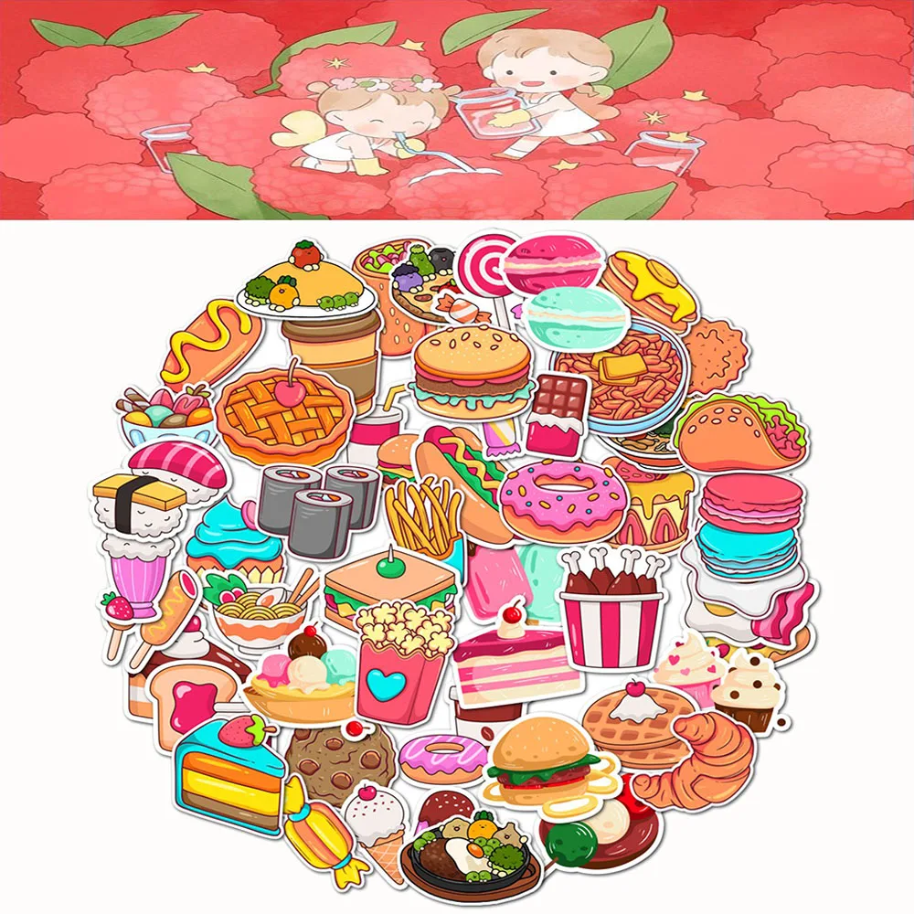 Cute Mixed Food Snack Stickers Waterproof Vinyl Decals For Laptop Water Bottle Phone Case DIY Decor