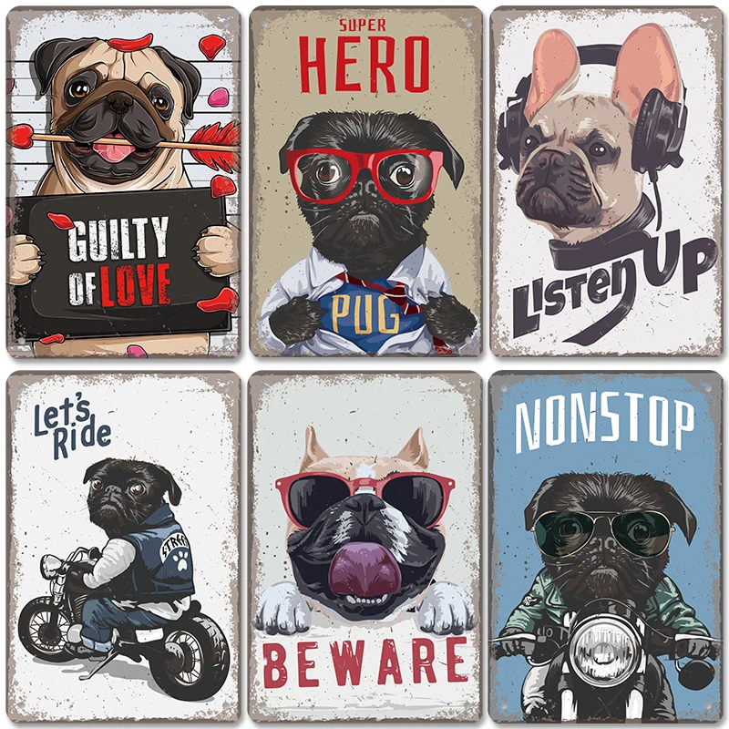 Vintage Cool Dogs Poster Metal Signs Super Hero Animal Metal Tin Plate Retro Plaque Pet Shop Bar Pub Home Wall Decor