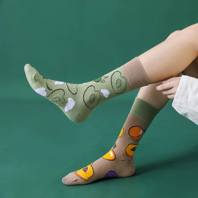 1 Pairs Fashion Casual Harajuku Women and Men Funny Socks Fruit Food Beer Stripe Grid Dress Cotton Socks Men