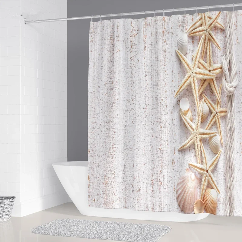 200x180cm Curtain for Bathroom 3D Starfish Shell Printing Waterproof Household Decorative Curtain With 12 Hooks Shower Curtain