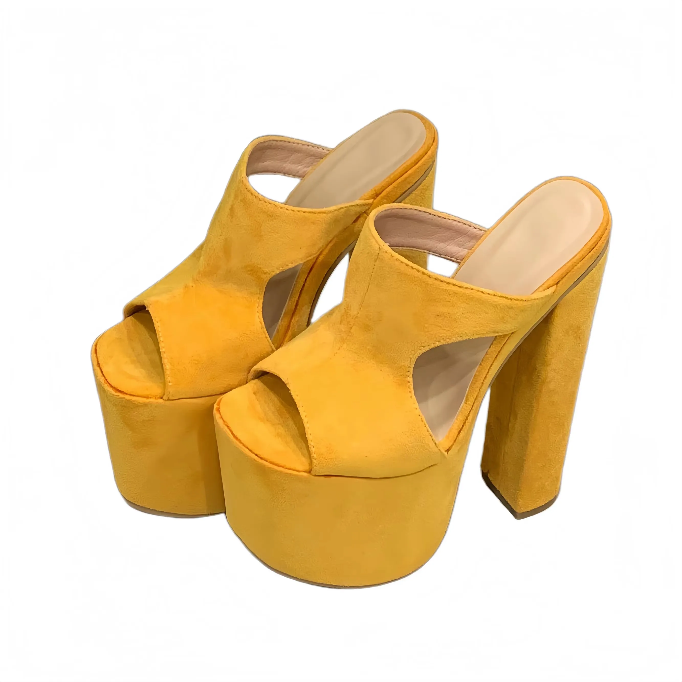 

18cm Extreme High Heels Slippers Yellowe Summer Sandals Punk Gothic Platforms Shoes Woman Chunky Heels Sandalias Femininas