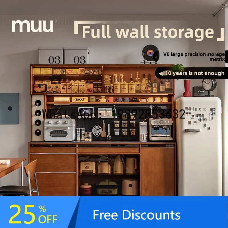 

CZ Solid Wood Sideboar Wall-Mounted Vintage Integrated Storage Cabinet, French Mid-Century Kitchen Cabinet for Living Room