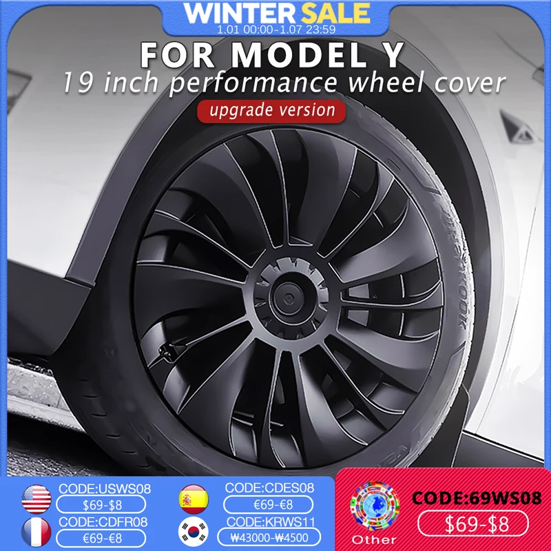 4PCS Hub Cap Car Replacement Wheel Cap 19 Inch Performance Automobile Hubcap Full Cover Accessories for Tesla Model Y 2023 2024