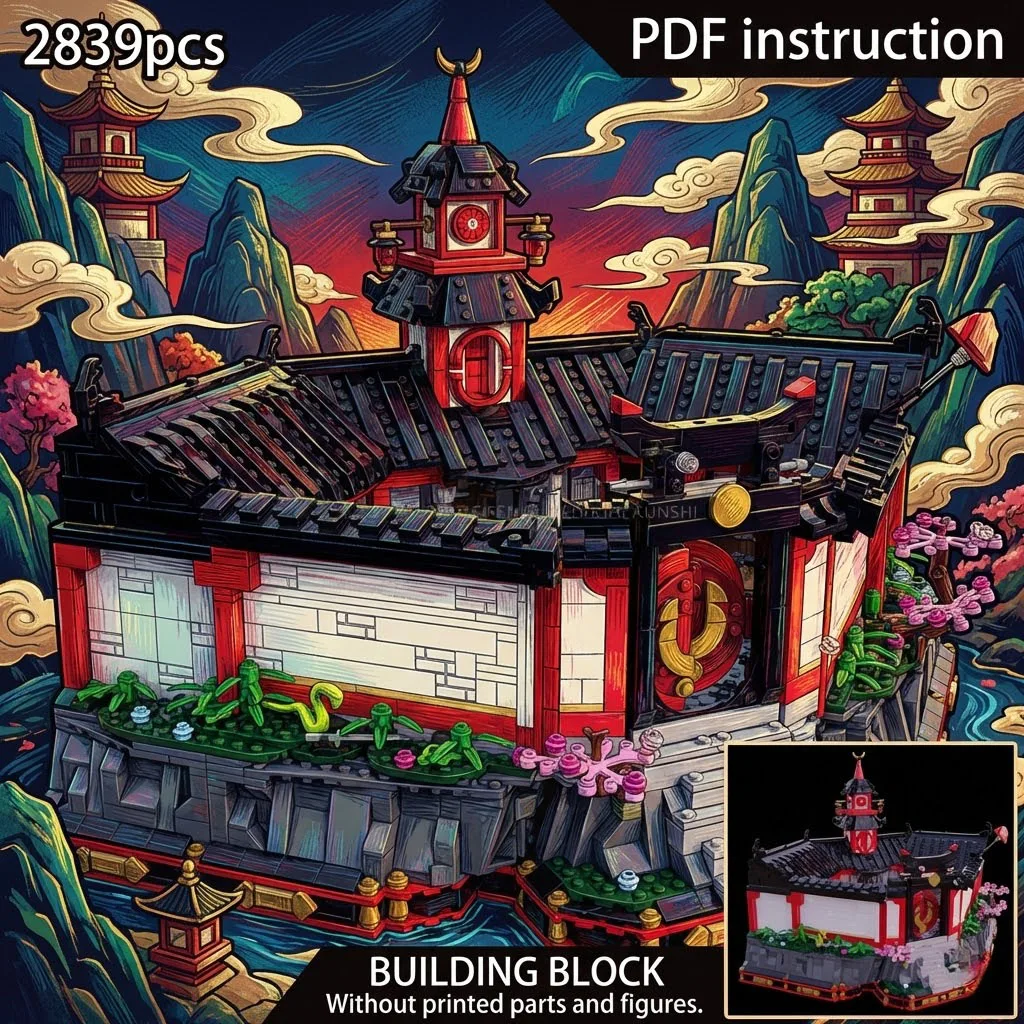 

Oriental Temple Architecture Building Bricks Toy Desktop Display Gift Construction Set