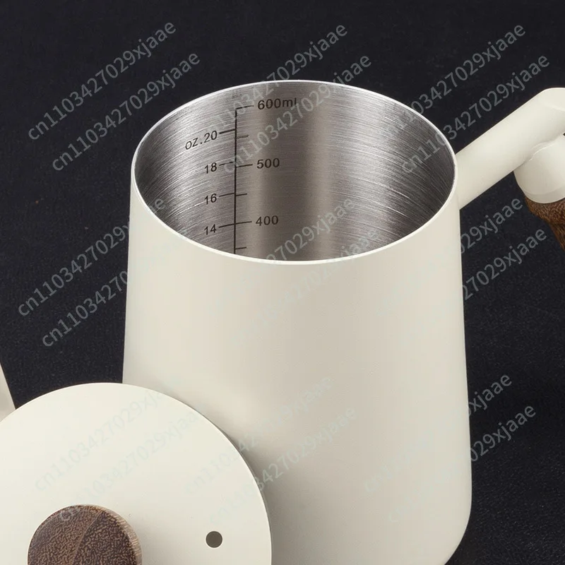 600ML Coffee Hand-Brewed Pot with Solid Wood Handle 304 Stainless Steel Thickened Material for Brewing Espressos And Tea