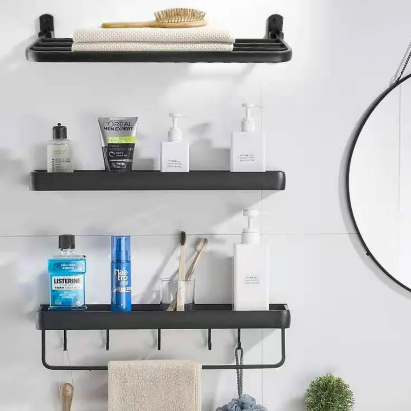 2021 Black bathroom shelves Wall Shelf Tissue Box Aluminum Bathroom Corner Shelf Wall Mounted Kitchen Storage Holder Spice Rack