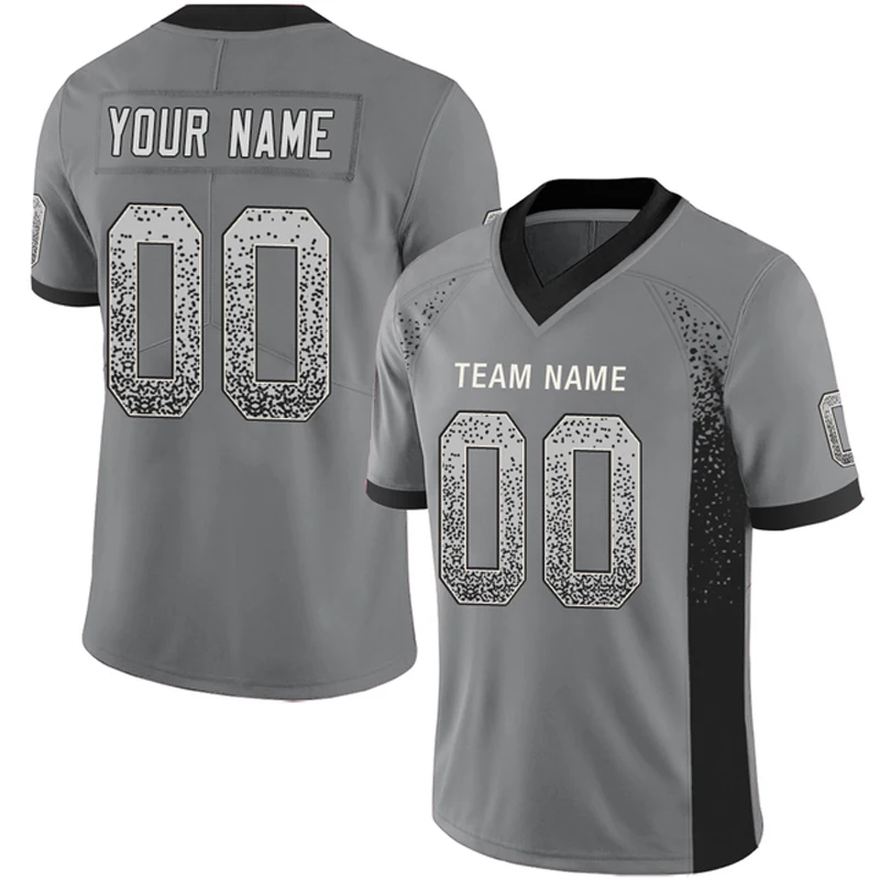 Fashion Gray Series Customized Football Jersey Personlized Print and Sew Football V-Neck Athletic Unisex T-Shirts