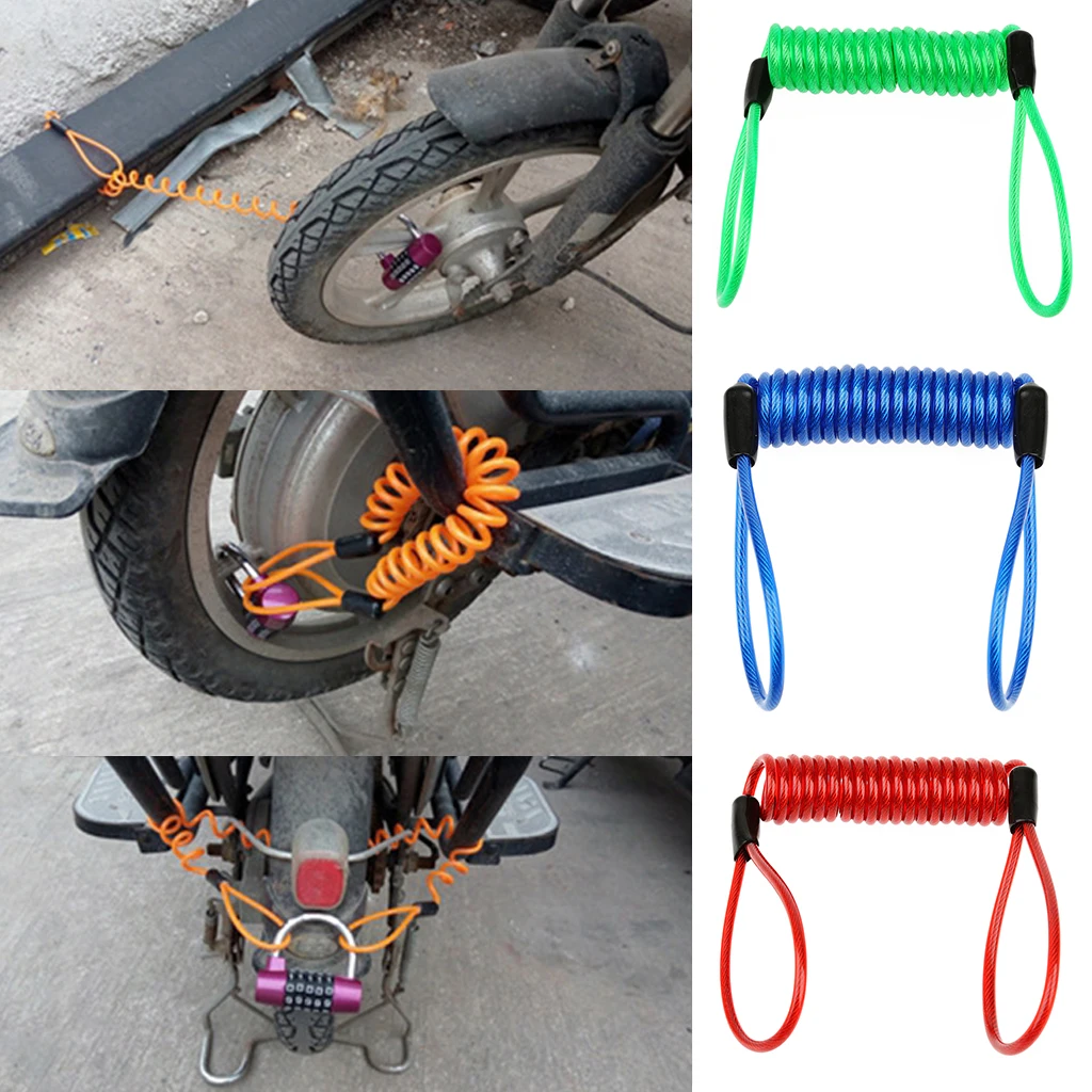 

120cm Security Anti Thief Motorbike Motorcycle Wheel Disc Brake Alarm Lock Reminder Spring Cable Lanyard - 3 Colors