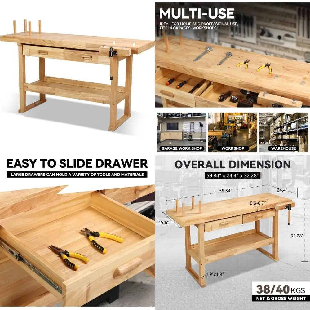 "60 Inch Heavy Duty Adjustable Woodworking Bench with 500 lbs Capacity"