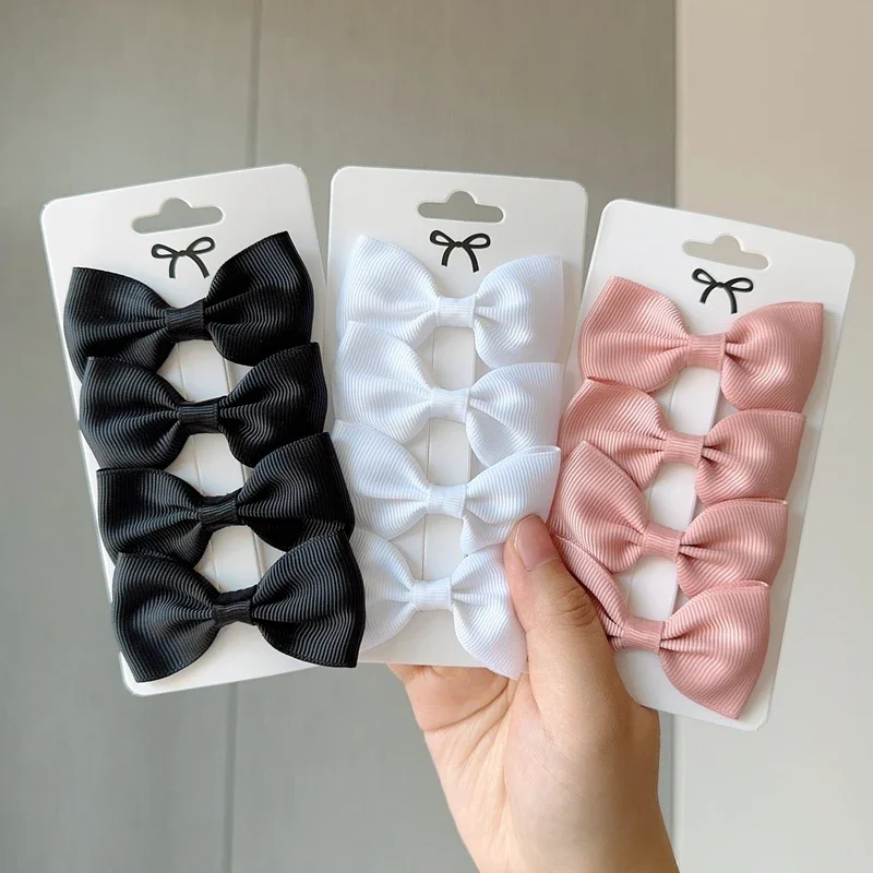 4Pcs Ribbon Bows Hairpin Girl Sweet Solid Design Hairpin Color Block Delicate Hairgripe Barrettes Kawaii Child Accessories