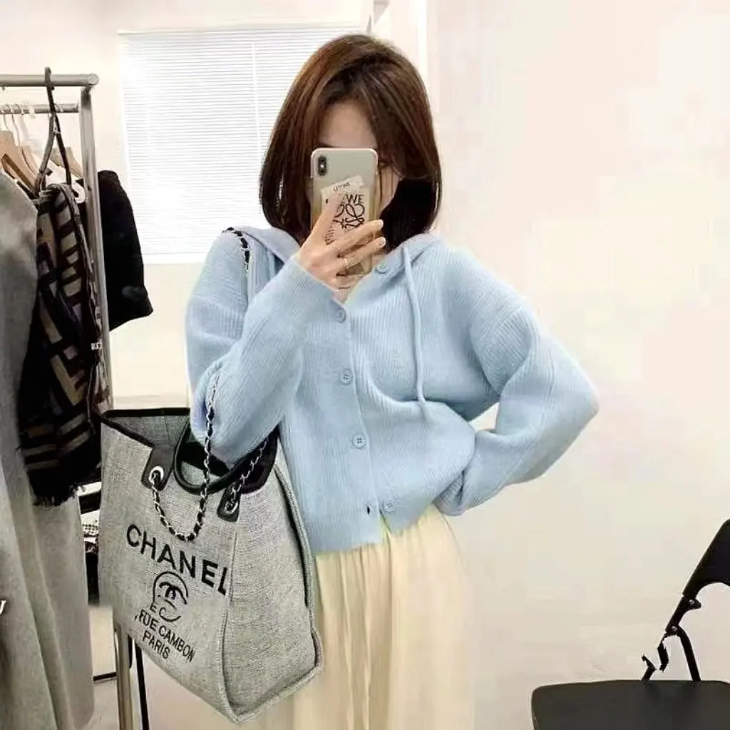 

Women's Hooded Knit Sweater Long-Sleeve Cardigan Casual Versatile Jacket with Zipper for Autumn Winter Unique Style Loose Fit