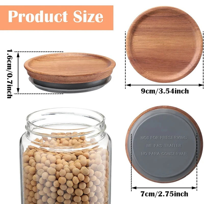 12Pcs 3.5 Inch Wide Mouth Mason Jar Lids Reusable Canning Lids Wooden Mason Jar Lids With Airtight Silicone Seal