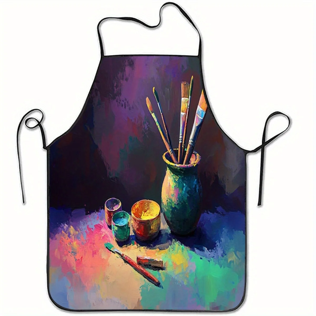 1pc Artistic Paintbrush & Palette Print Apron - Vibrant Blue/Purple/Orange/Green/Red Kitchen Baking Apron