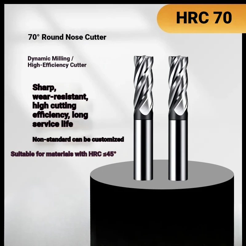 HRC70 4 Flutes CNC Corner Radius End Mill Carbide Tungsten Steel Coated Surface Machining Milling Cutter
