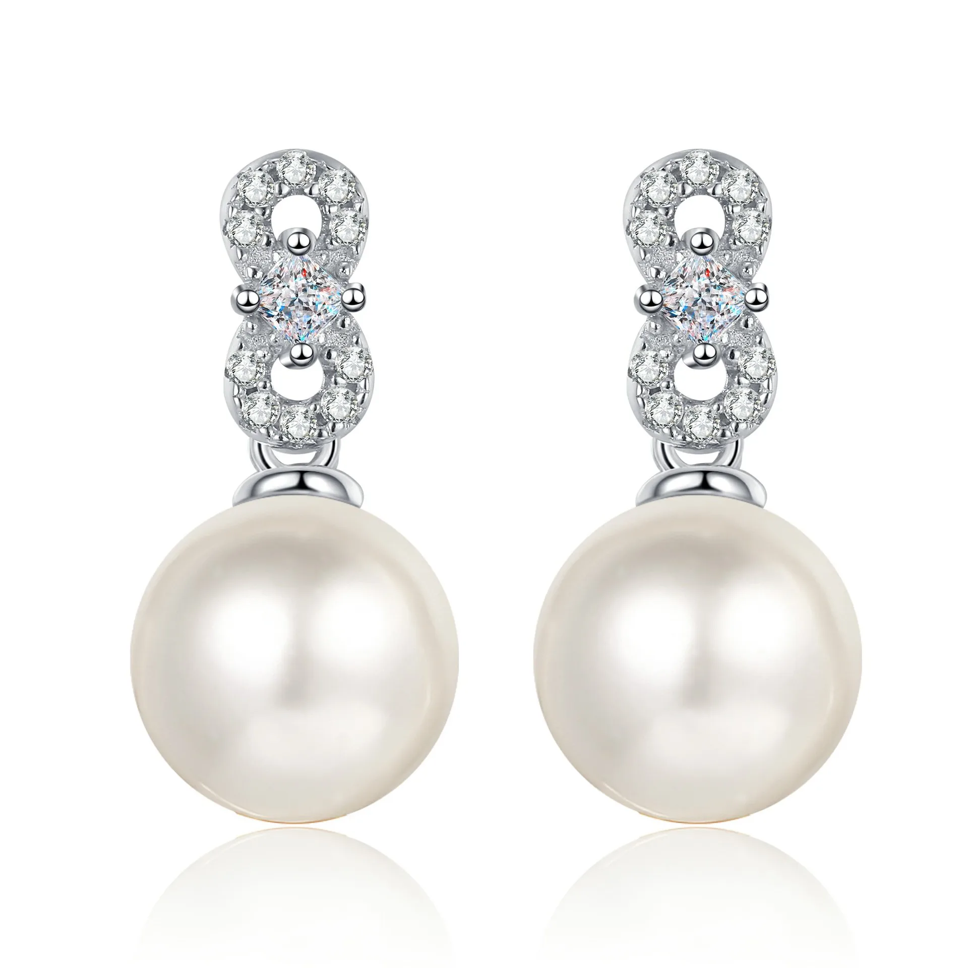 

925 Silver Moissanite Pearl Drop Earrings for Women Ins Real Moissanite Diamond Freshwater Pearl Dangle Earrings Platinum Plated