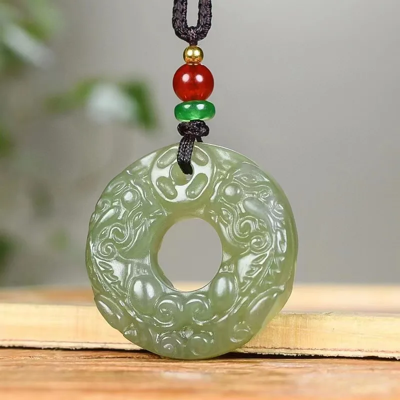 Hetian Jade Qinghai Material Lake Green Peace Pixiu Pendant Double-Sided Design Men And Women