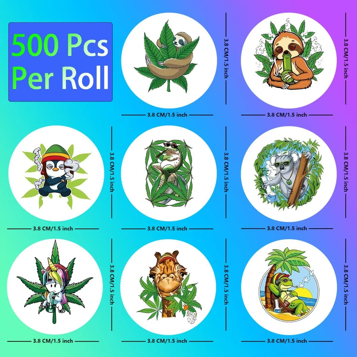 500pcs/Roll New Leaves Weed Smoking Cool Sticker DIY PVC Laptop Decals Decoration Stiker Reward Gift Toys