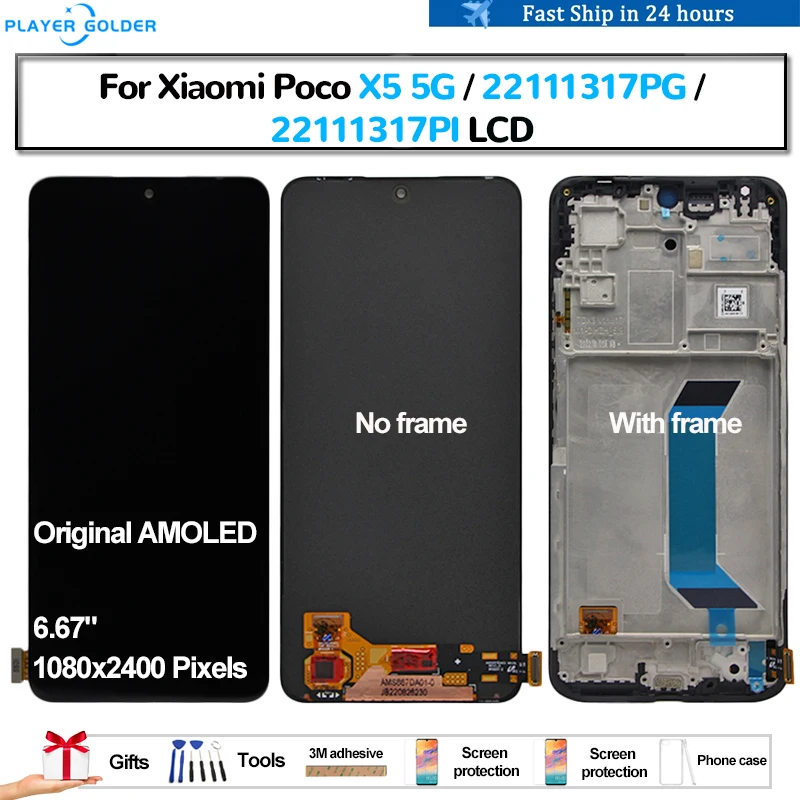 Original AMOLED For Xiaomi Poco X5 5G 22111317PG 22111317PI Pantalla lcd Display Touch Panel Screen Digitizer Assembly Repair