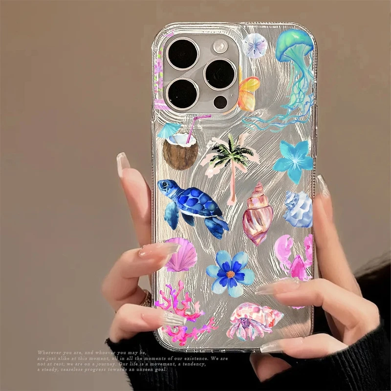 

Phone Case Ocean Elements Sea Turtle Starfish Hibiscus Flower For iPhone 16 14 11 13 12 15 Pro Max XS XR X 16e 8 7 Plus Cover
