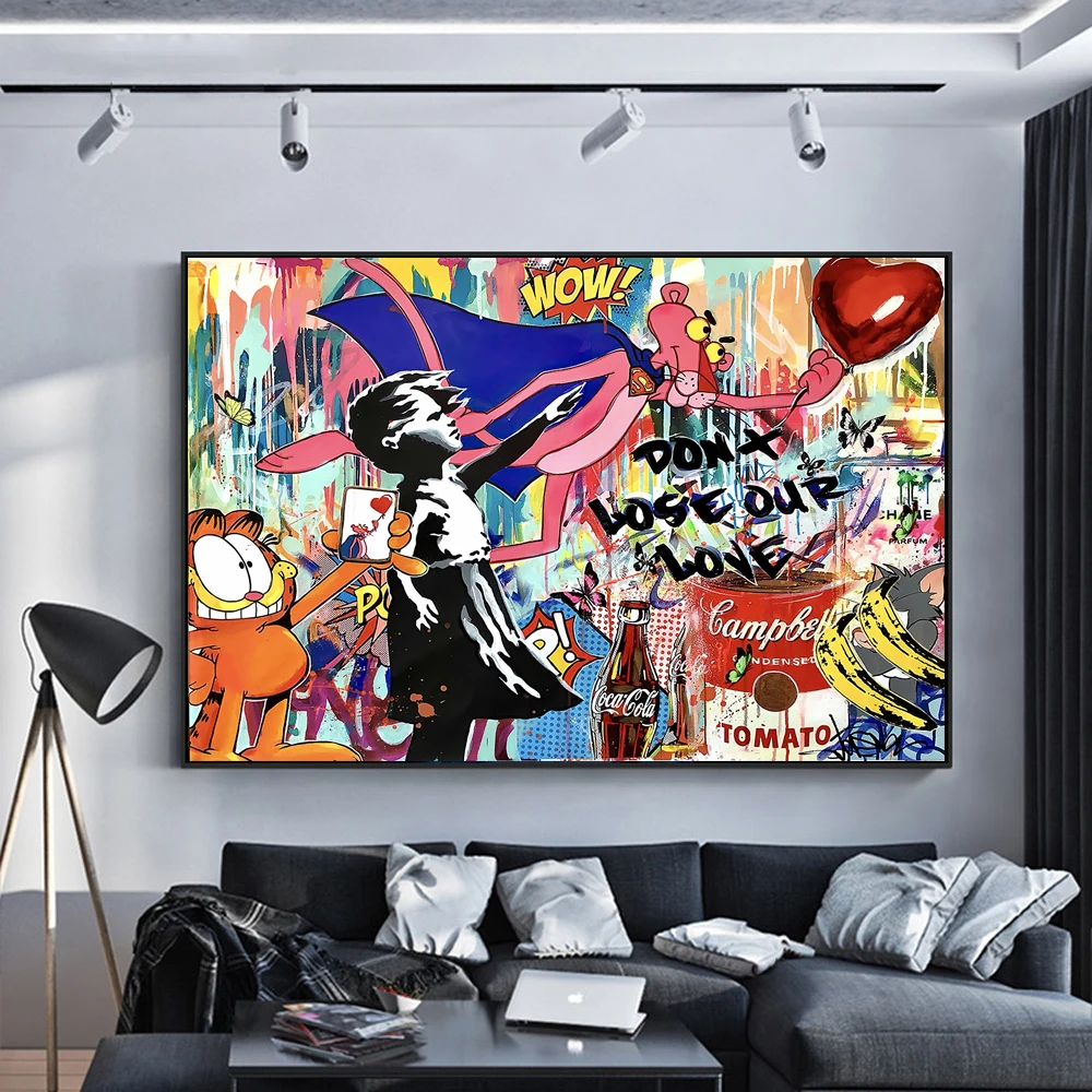 

Panther Following Dreams Graffiti Art Canvas Posters and Prints Cartoon Character Paintings on the Wall Art Pictures Cuadro