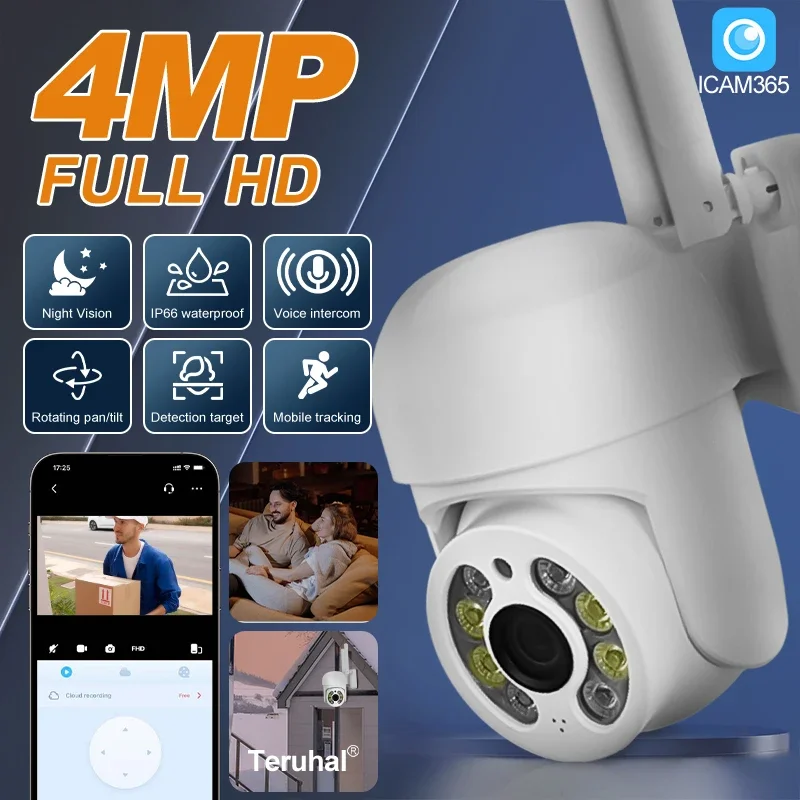 

4-мегапиксельная поворотная Wi-Fi камера для наружного видеонаблюдения, защита IP66, водонепроницаемая, для домашней безопасности