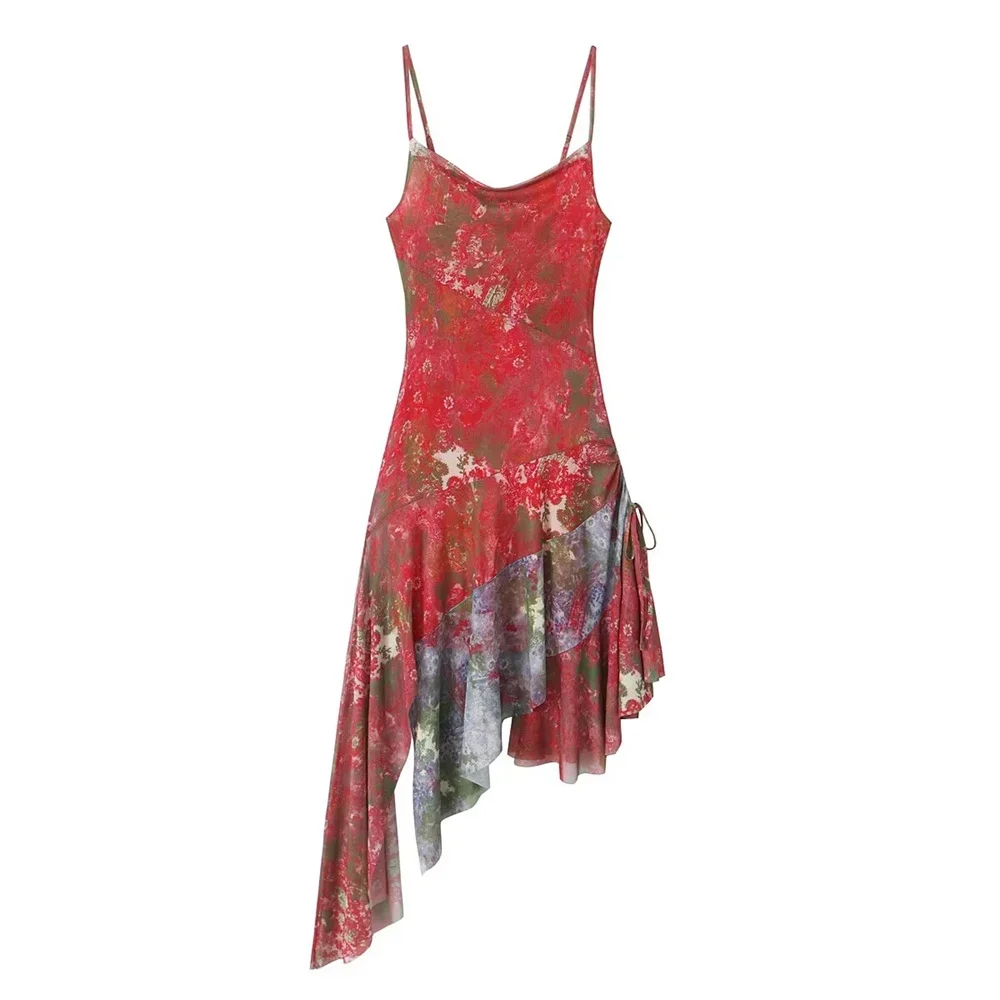 

LIBIELIY 2025 Summer New Women's European And American Style Fashion Niche French Irregular Strap Beach Dress