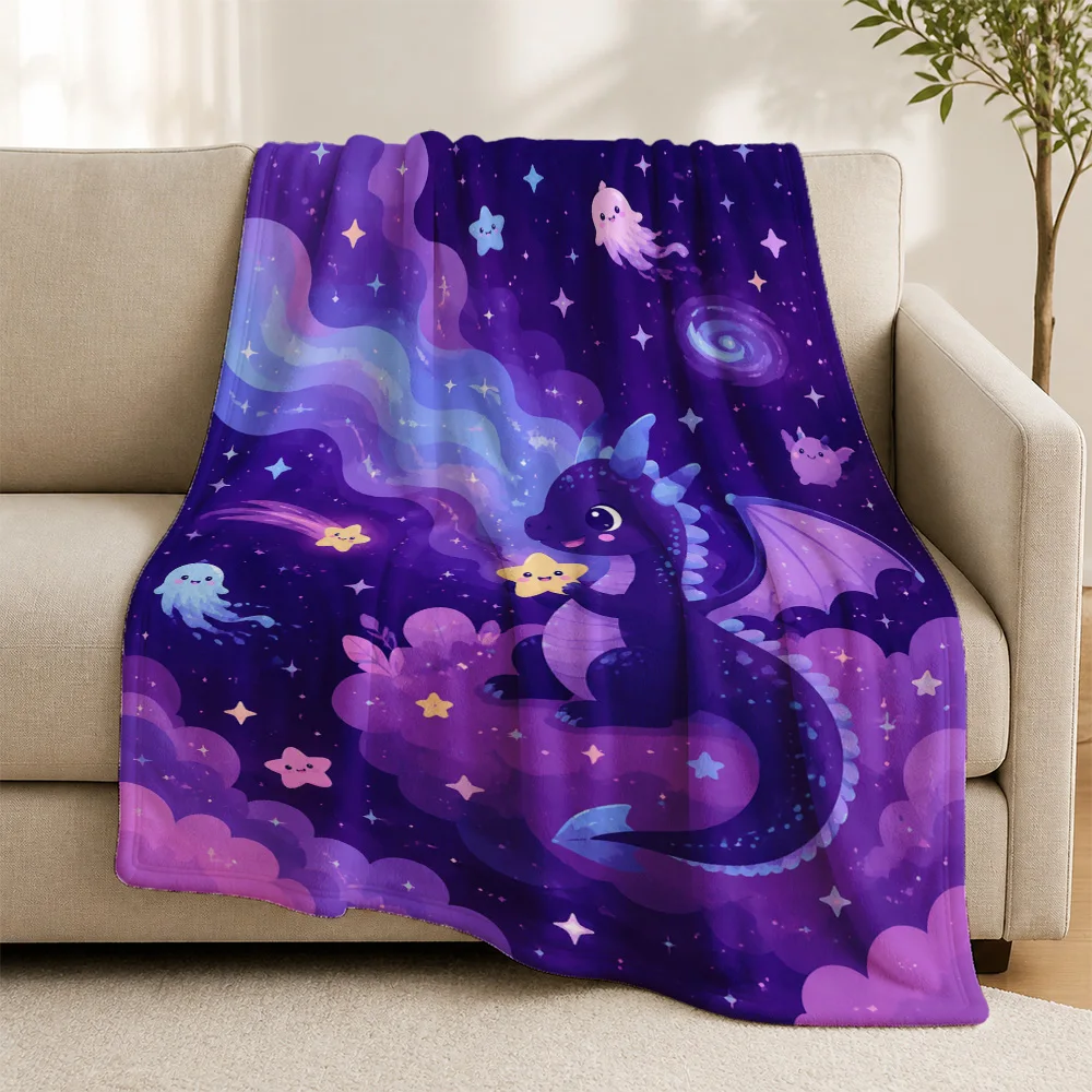 Magical Dragon Galaxy Throw Blanket Plush Fleece Stars Night Sky Decor Cozy Throw Couch Cover Gift for Kids Teens Bedroom