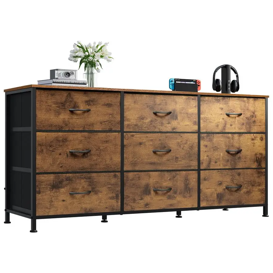 

47W Dresser for Bedroom, Dresser TV Stand for 45, 50, 55 inch TV, Wide Chest of Drawers with 9 Drawer, Large Entertainment Cent