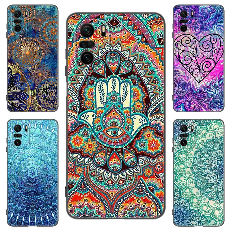 Mandala Chakra Yoga Black Silicone Phone Case For Xiaomi POCO X3 X4 NFC F4 GT F5 F6 M4 M6 X5 X6 NEO Pro 5G M5