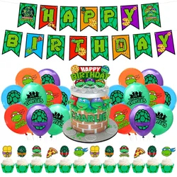 1Set Teenage Mutant Ninja Turtles Party Decoration Happy Birthday Banner Pull The Flag Cartoon Balloons Anime Cake Cards Topper