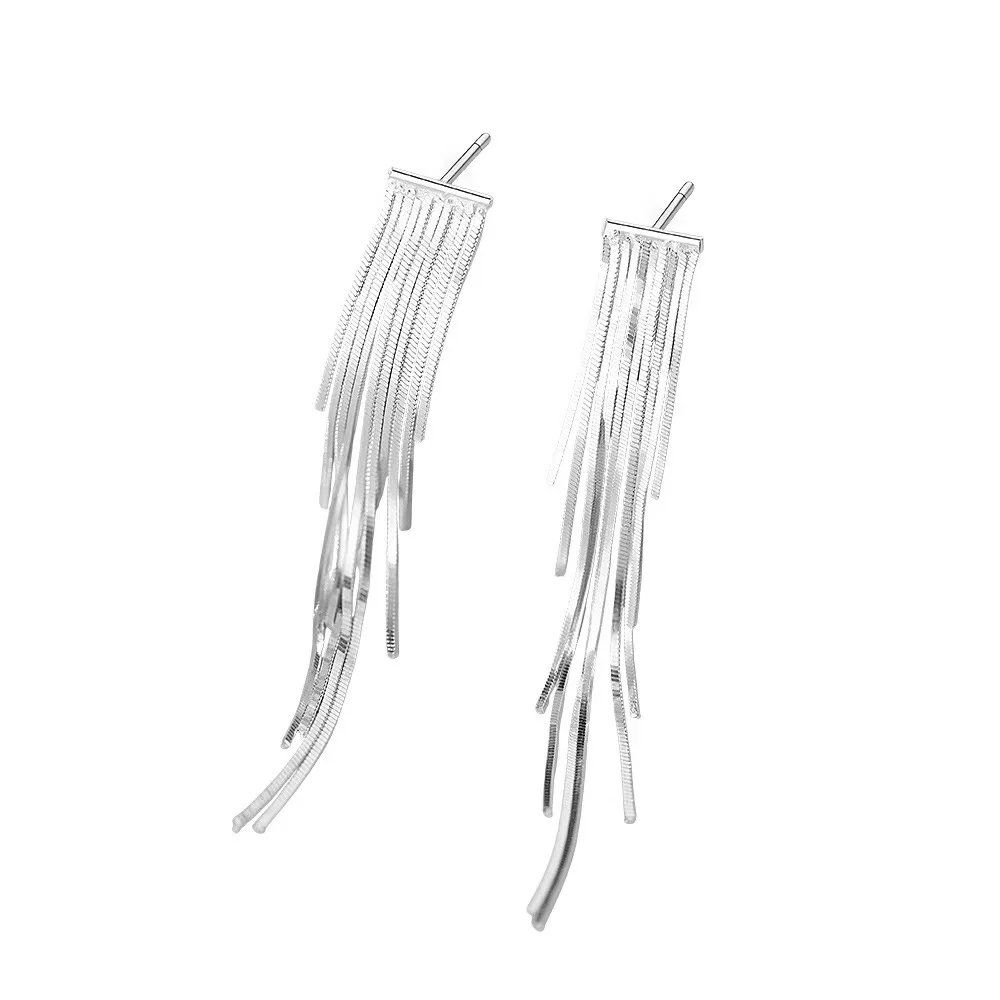 S925 silver long-style fringed multi-layer snake-shaped earrings, elegant and makes the face appear smaller, drooping earrings