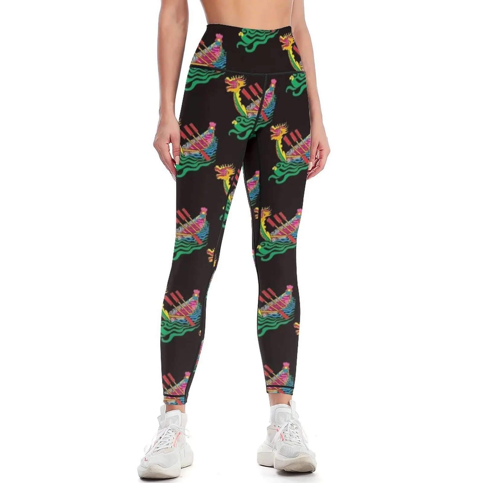 Leggings de sport Dragon Boat pour femme, pantalon de fitness, icône colorée