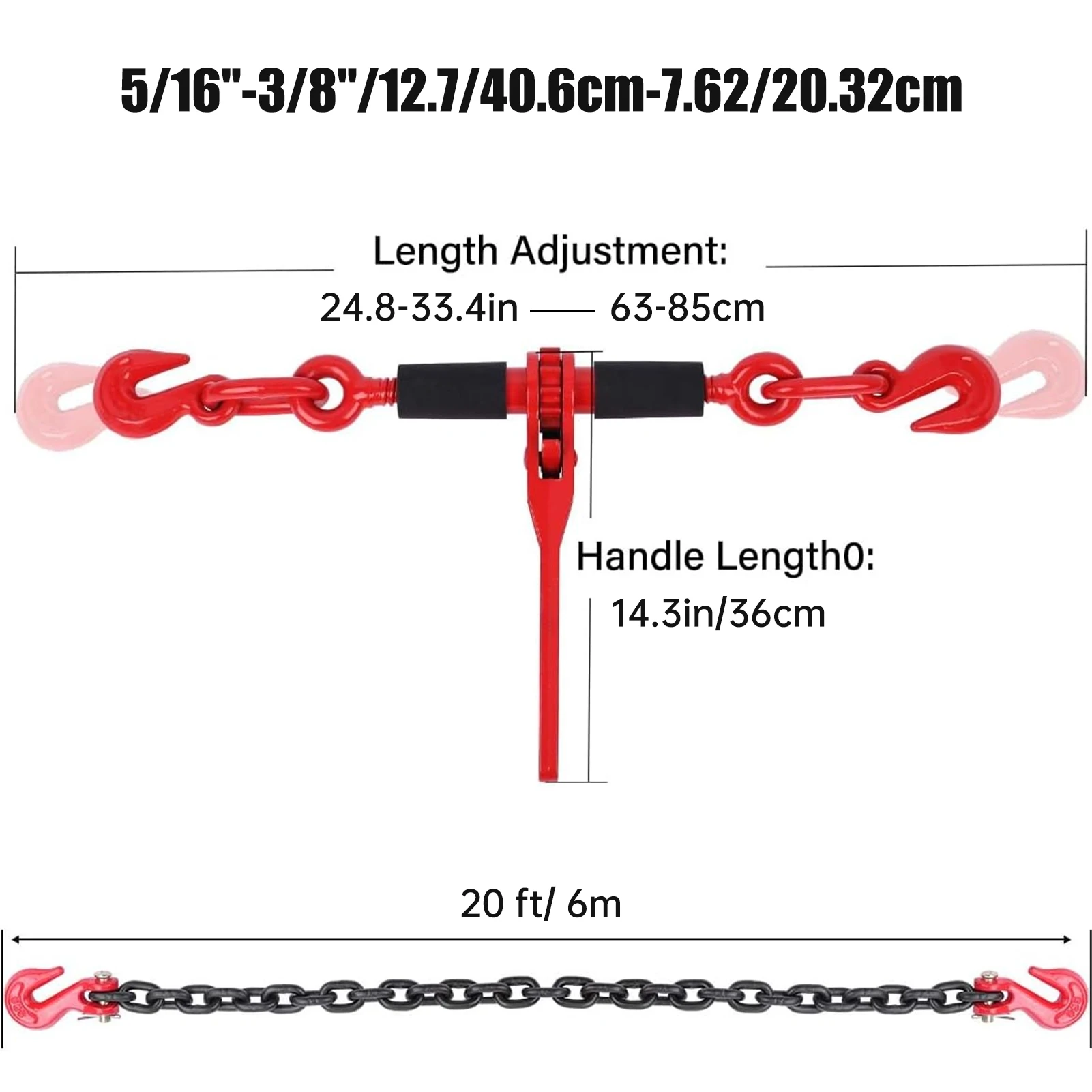 Łańcuchy holownicze o wysokiej wytrzymałości 4900 kg z napinaczami G80, zestaw łańcuchów 20' z napinaczem ładunku.