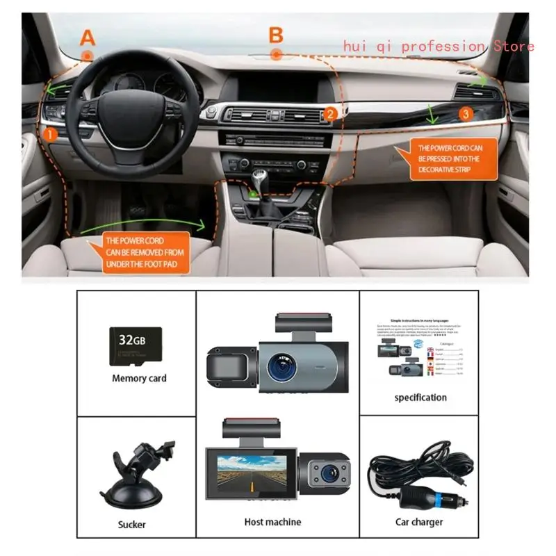 Advanced Front & Rear Car Dashboard Camera High Performances Double Dashboard Camera 720P Driving Recorder for Front & Rear