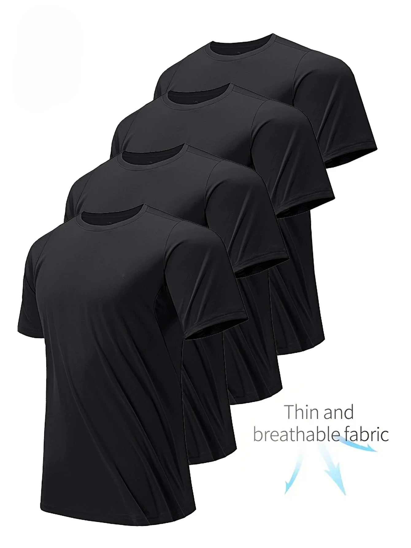 

Футболка с круглым вырезом, 4 шт., черная, сверхлегкая, мужская, быстросохнущая, дышащая, впитывающая пот рубашка, подходящая для фитнеса, тренажерного зала и бега