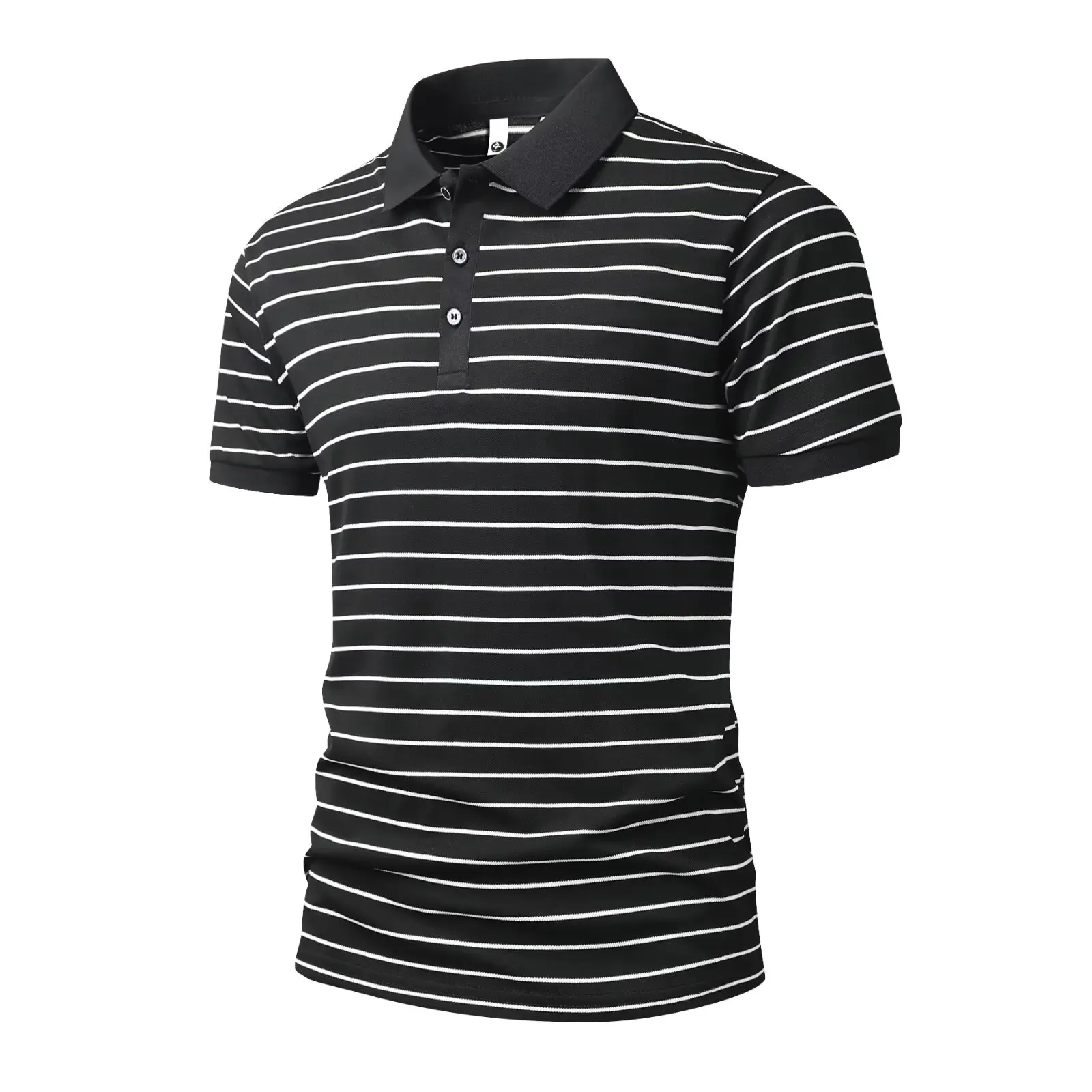 

Summer Ice Silk Stripe Men's irt Slim Fit ort Sve Turn-down Collar T-irt Spirit Sea Soul irt Top Casual Wear
