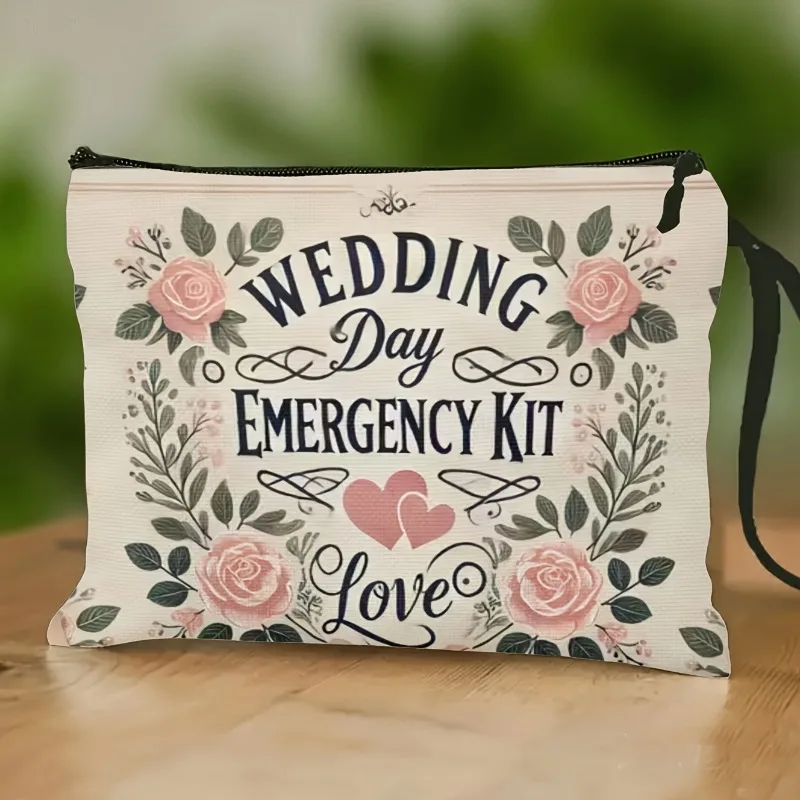 Floral Wedding Emergency Bag Fashionable And Convenient Makeup Bag with Wrist Strap Bride'S Toiletry Bag Lightweight Zipper Stor