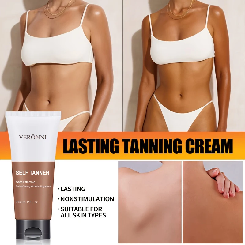 Self Tanner Lotion, Natural Sunless Tanning Cream, Safe Effective Fake Tan Body Bronzer, Buildable Natural Bronze Skin Tone, 60m