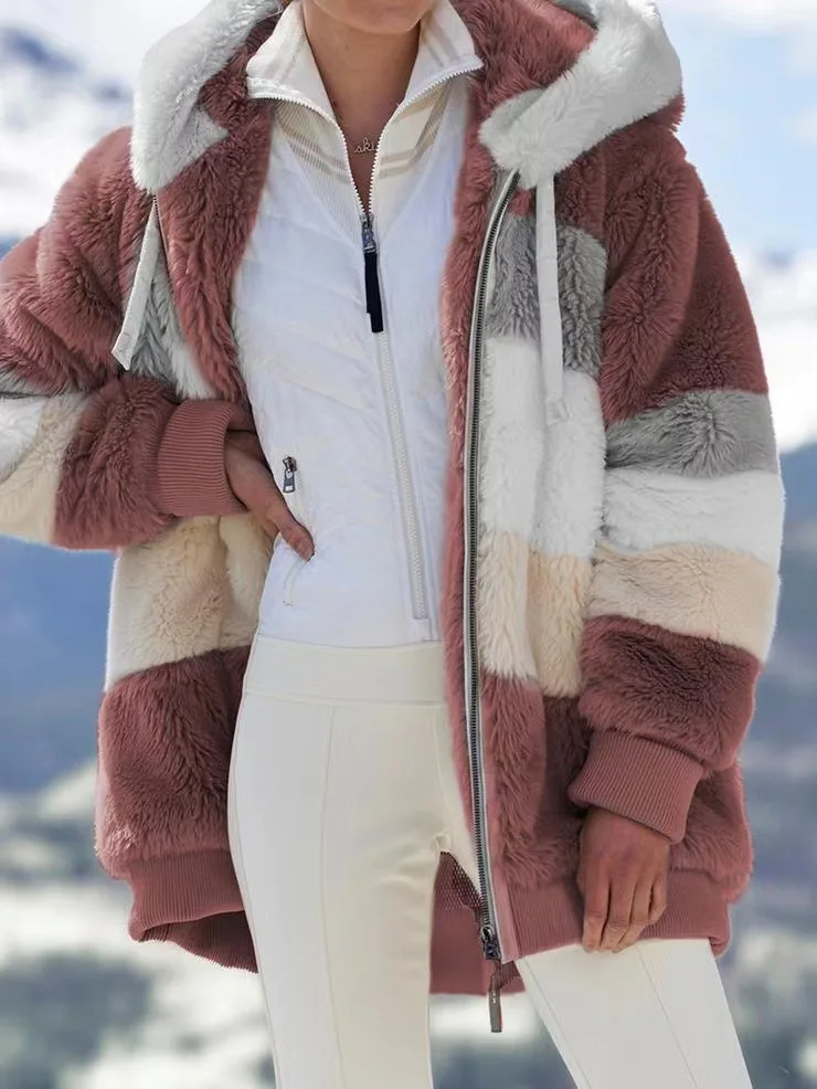 Damen-Fleecejacke mit Kapuze und Reißverschluss, dick, warm, mit Sherpa-Futter, Oversize-Mantel, lässige Winteroberbekleidung mit Taschen für Herbst und kalte Tage – Detail 13
