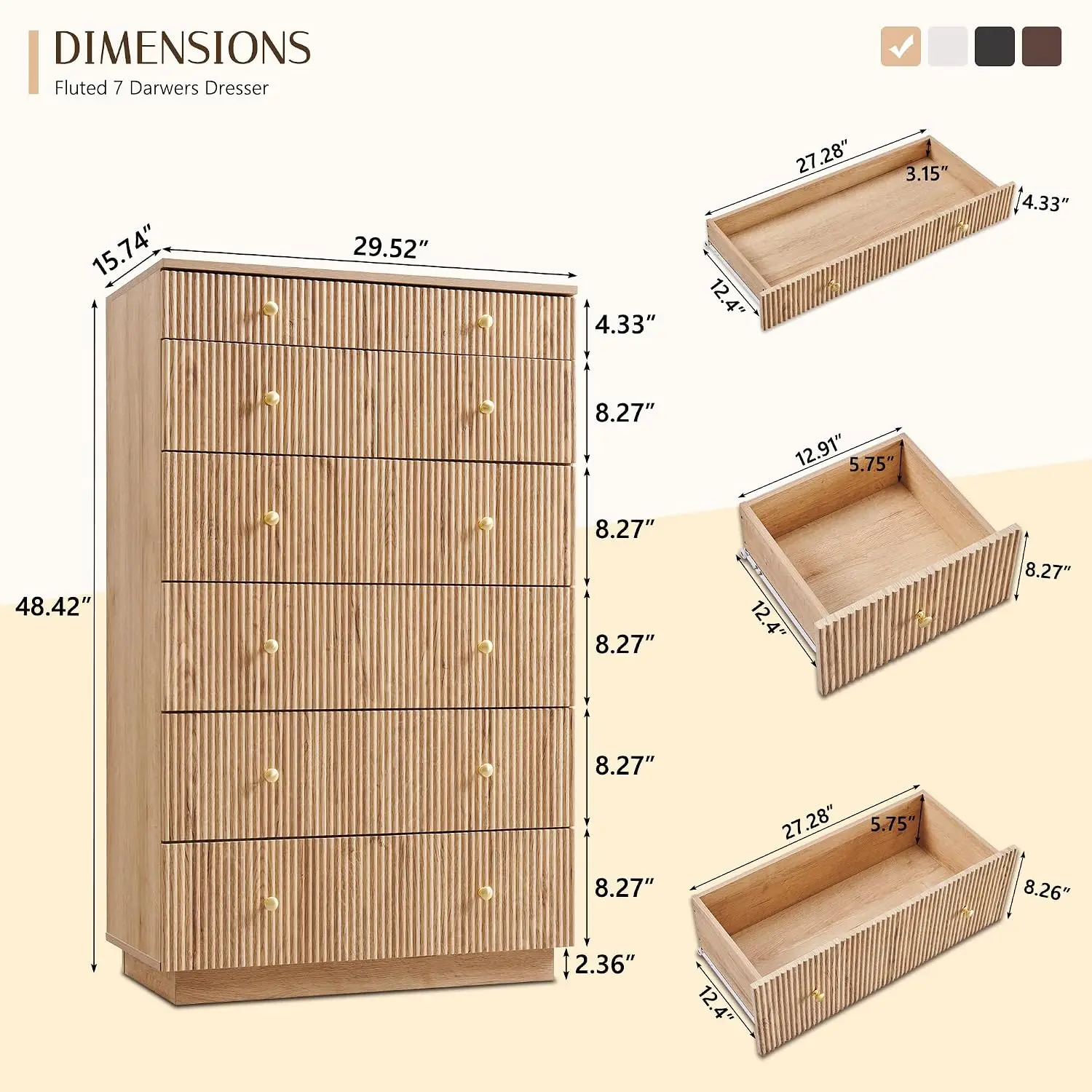 Fluted 7-Drawer Dresser 45