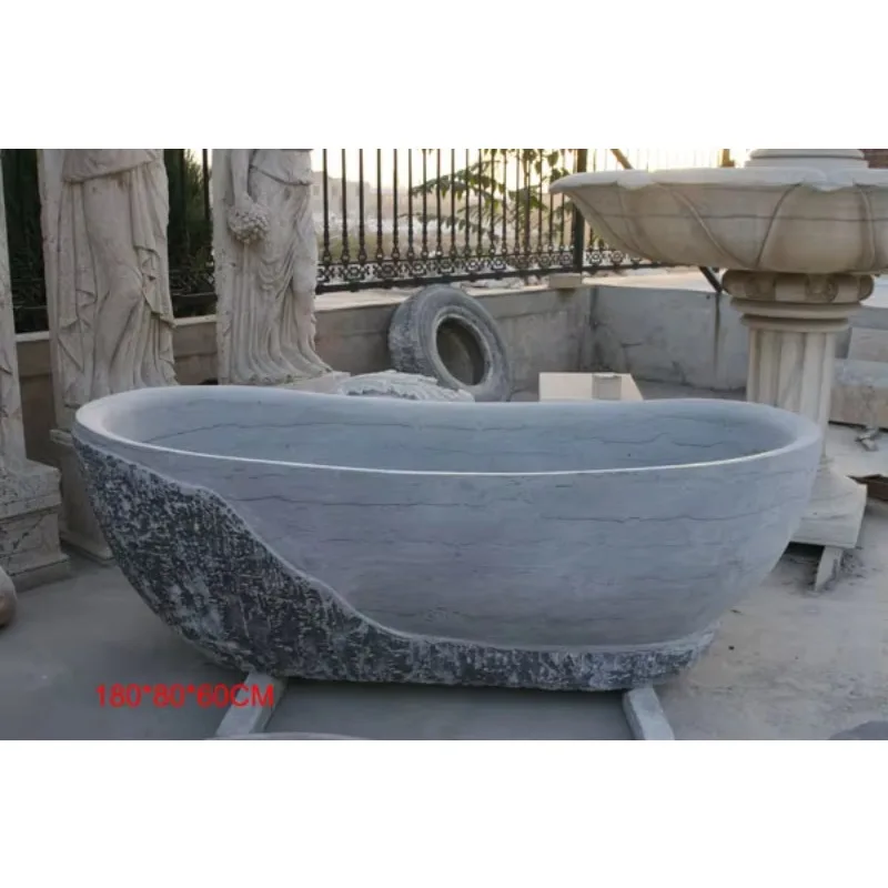 Modern Natural Travertine Marble Stone Freestanding Bathtub Rectangle Design with Drainer for Soaking for Hotels and Bathrooms