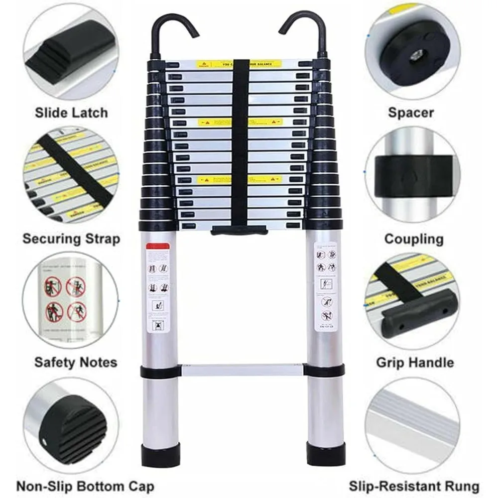 Telescoping Multi Ladder 20.34 FT Aluminum 6.2m Telescopic Ladder Extension Ladder with Detachable Hook Button Retraction