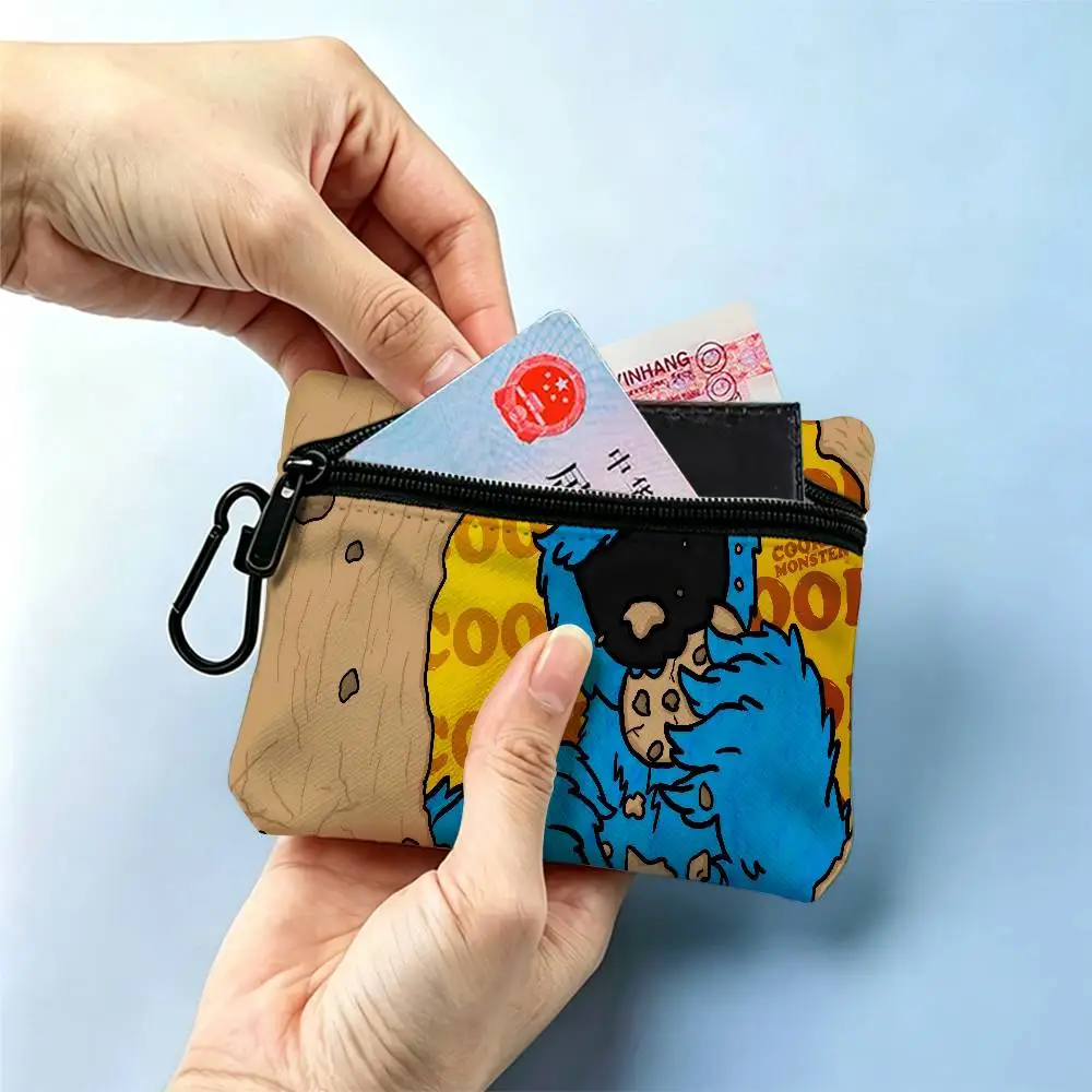 S-Sesame S-Street C-Cookies M-Monsters Oxford Fabric Mini Coin Wallet Smooth Zipper Hanging Design Multi-use Small Storage Bag
