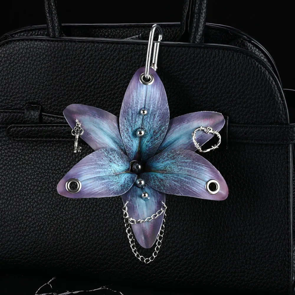 Simulation Flower Orchid Lily Keychain Backpack Decoration Handmade Drilling and Puncture Simulation Flower Keyring Colorful