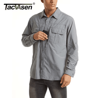 TACVASEN Summer Cargo Shirts Men's Mesh Breathable Long Sleeve Multi-Pockets Work Shirts Quick Dry Hiking Fishing Shirt Outdoor