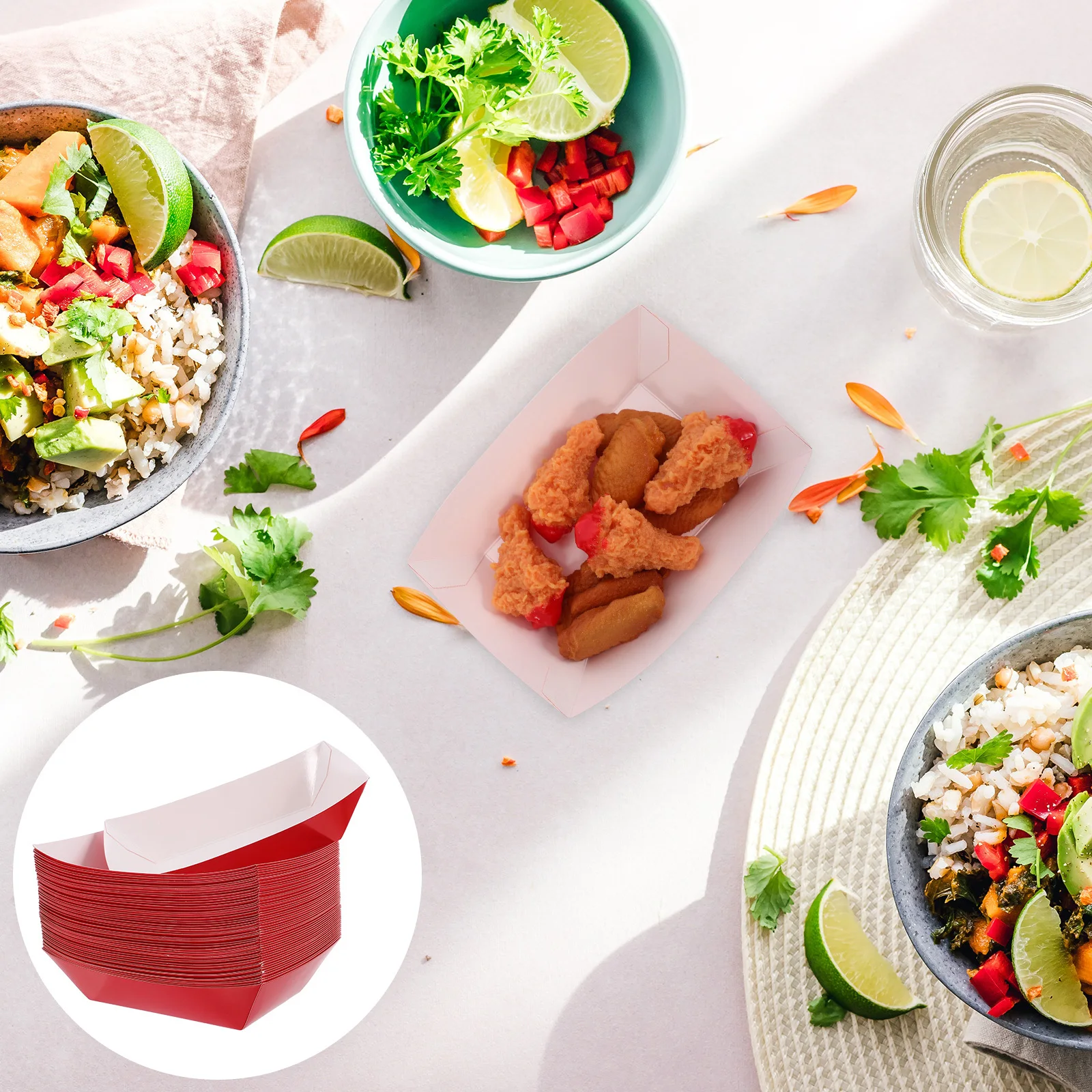 

50Pcs Snack Trays Paper Food Boats Disposable Hot Dog Holders for Party Serving Popcorn French Fries Carnival Food Trays